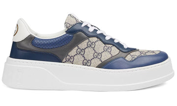 GUCCI GG Canvas leather-trimmed sneakers "Blue"