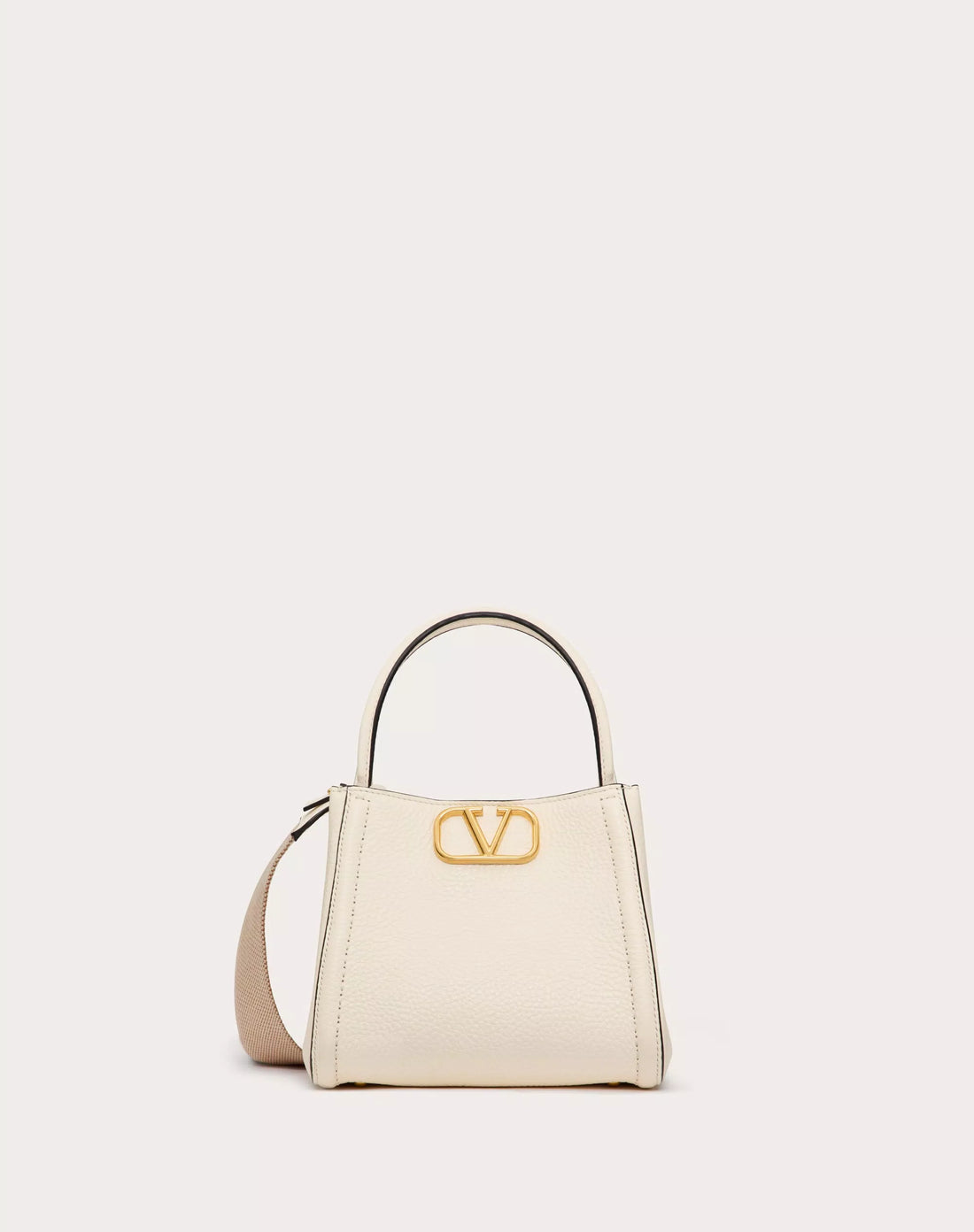 VALENTINO GARAVANI ALLTIME SMALL HANDBAG IN GRAINY CALFSKIN IVORY