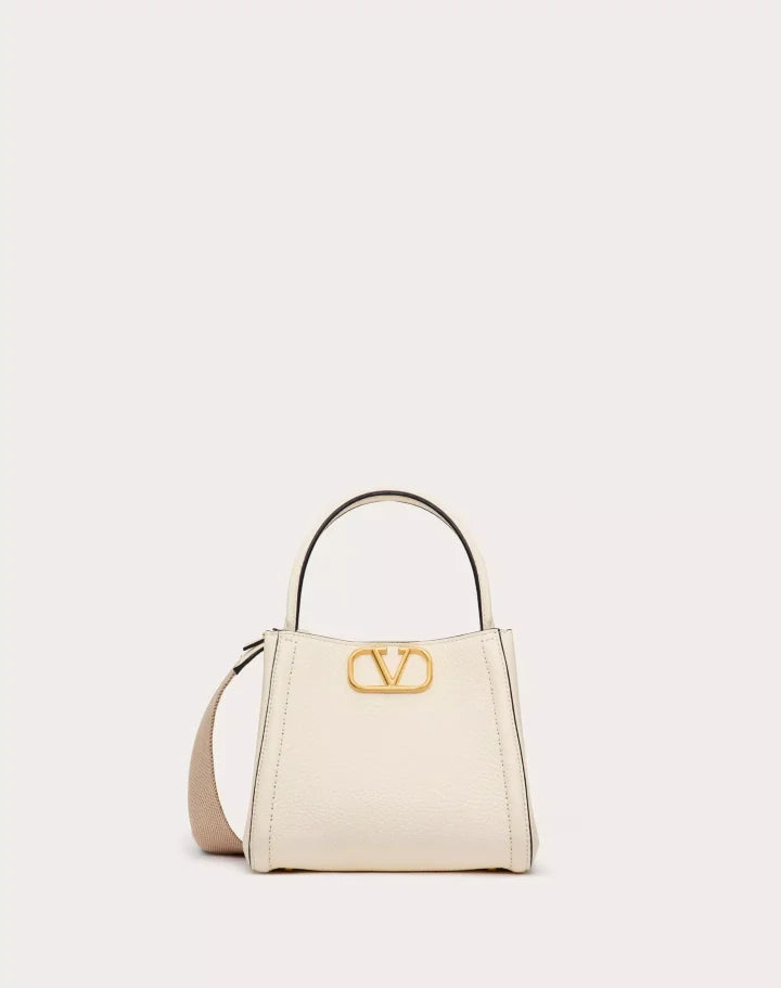 VALENTINO GARAVANI ALLTIME SMALL HANDBAG IN GRAINY CALFSKIN PORCELAIN BLUE