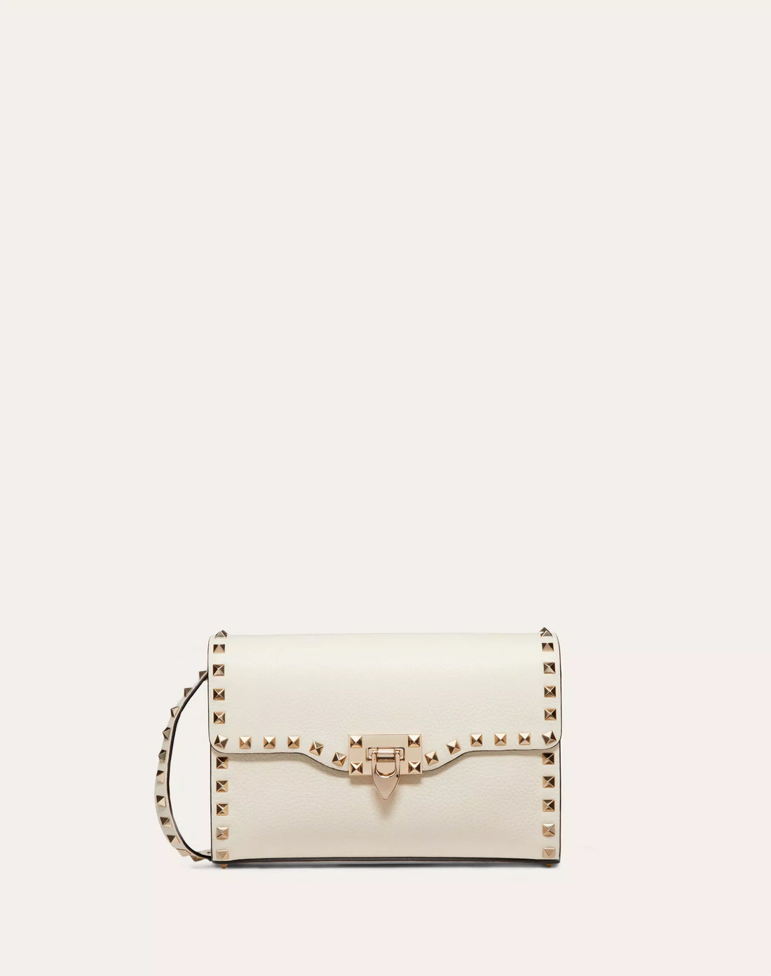 SMALL ROCKSTUD GRAINY CALFSKIN CROSSBODY BAG LIGHT IVORY