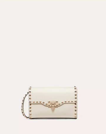 SMALL ROCKSTUD GRAINY CALFSKIN CROSSBODY BAG LIGHT IVORY