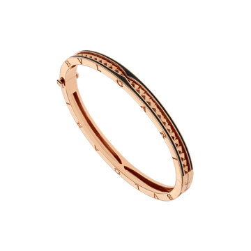 Bob Rollers Cara rose gold bracelet with studded spiral and black ceramic inserts on the edges