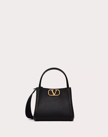 VALENTINO GARAVANI ALLTIME SMALL HANDBAG IN GRAINY CALFSKIN BLACK