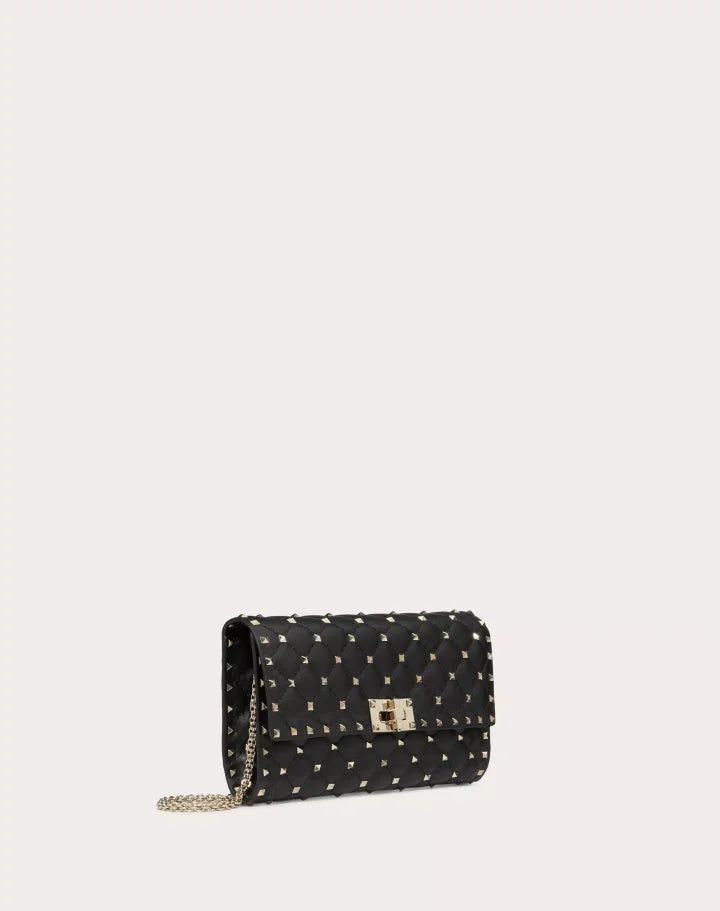ROCKSTUD SPIKE NAPPA LEATHER CROSSBODY CLUTCH BAG BLACK