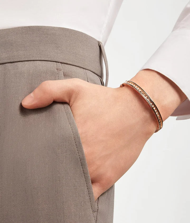 Bob Rollers Cara rose gold bracelet with studded spiral and black ceramic inserts on the edges