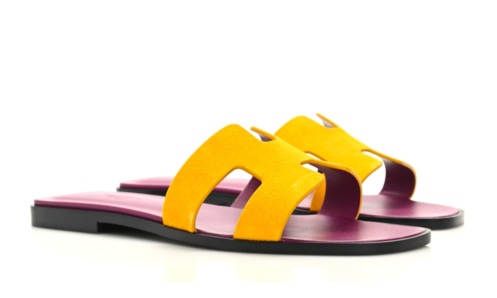HERMES Suede Goatskin Oran Sandals Jaune Topaze