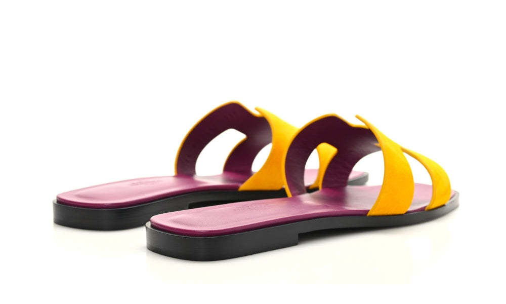 HERMES Suede Goatskin Oran Sandals Jaune Topaze