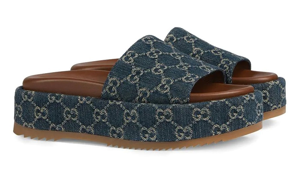 Gucci Angelina 55mm platform sandals "Blue/Brown"