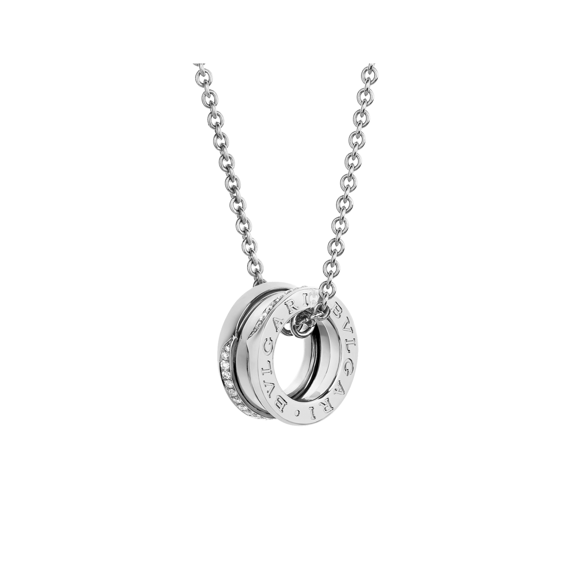 Bob Rollers Adolph necklace with white gold pendant set with demi-pavé diamonds on the edges and white gold chain