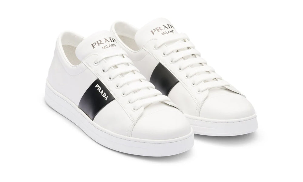 Prada brushed leather sneakers 'White Black'