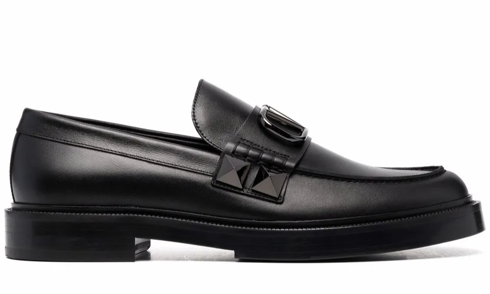 Valentino Garavani Stud Sign Leather Loafers "Black"