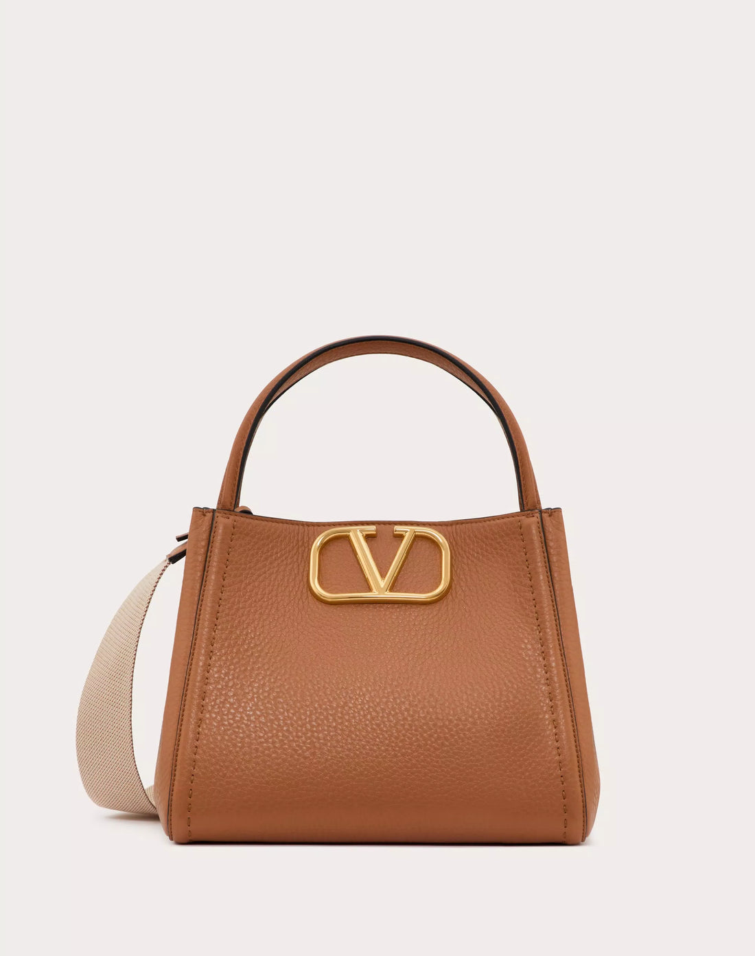 VALENTINO GARAVANI ALLTIME MEDIUM HANDBAG IN GRAINY CALFSKIN ALMOND