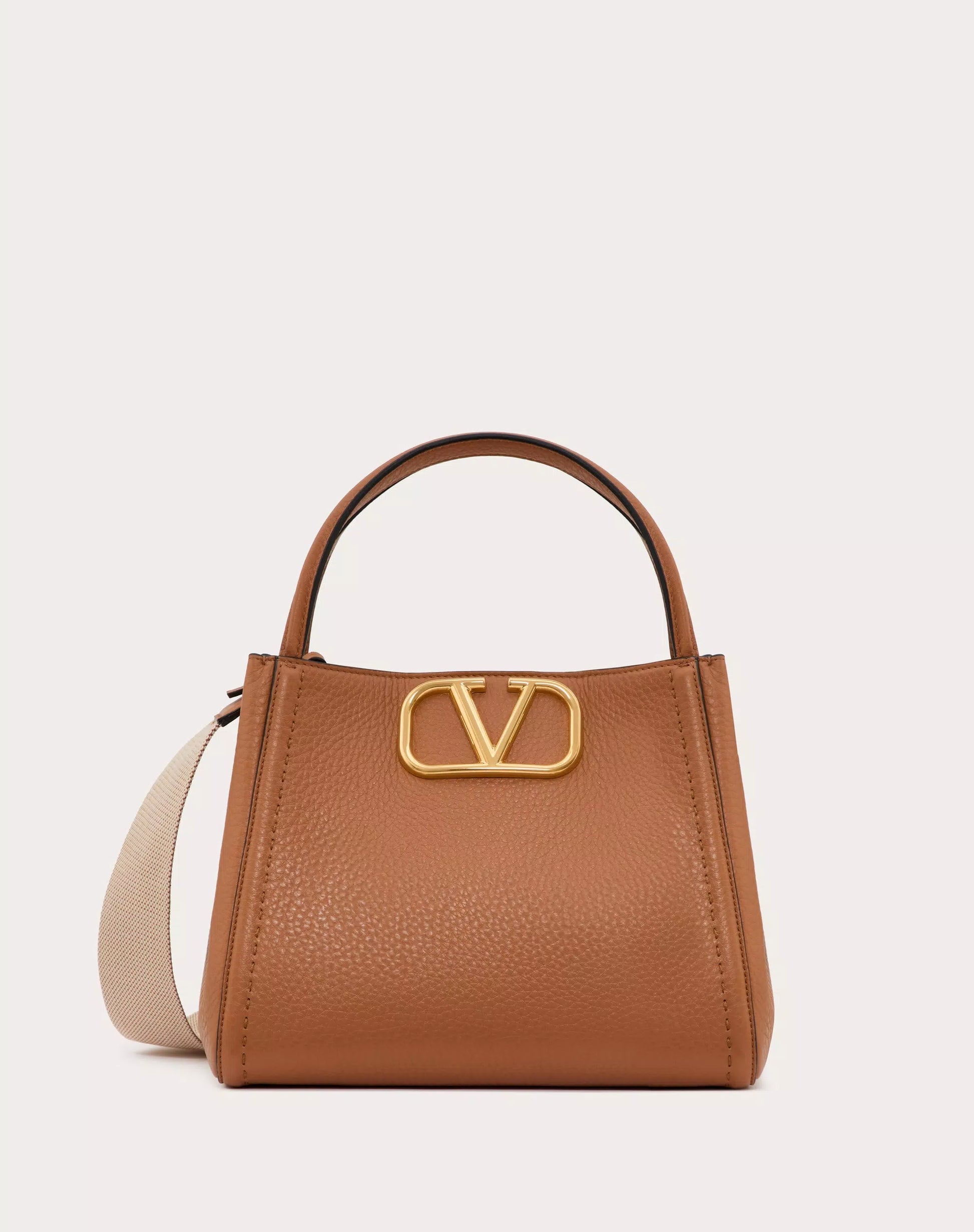 VALENTINO GARAVANI ALLTIME MEDIUM HANDBAG IN GRAINY CALFSKIN ALMOND