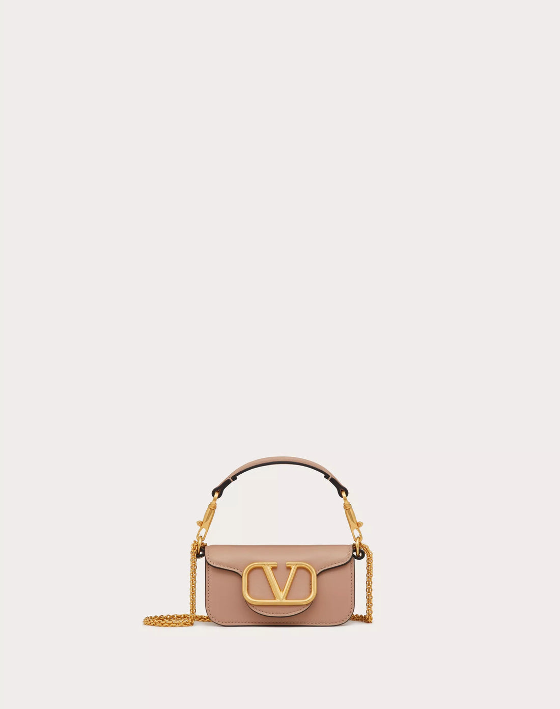 VALENTINO GARAVANI LOCÒ MICRO BAG IN CALFSKIN LEATHER WITH CHAIN ROSE CANNELLE