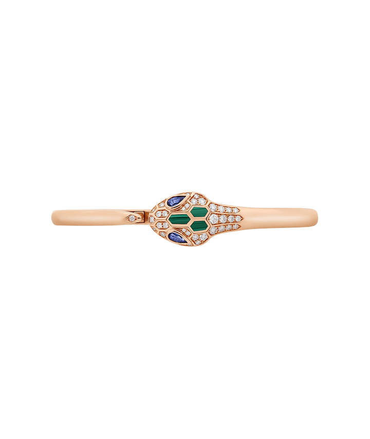 Bob snake fad rose gold bangle bracelet set with blue sapphire eyes