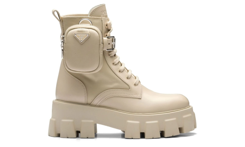 Prada Monolith pouch-detail leather boots "Beige"