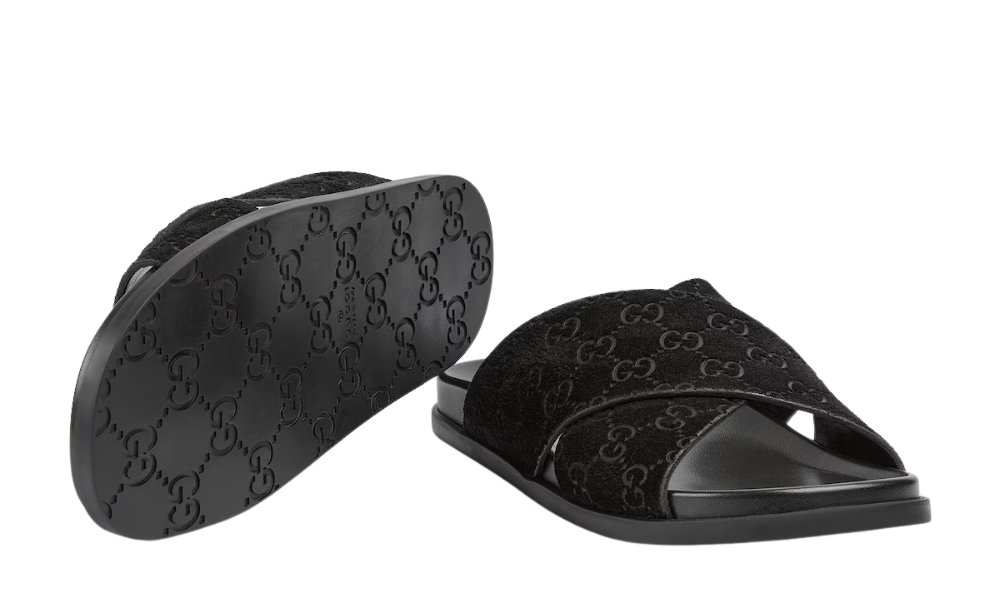 Gucci Men slide sandal "Black GG suede"