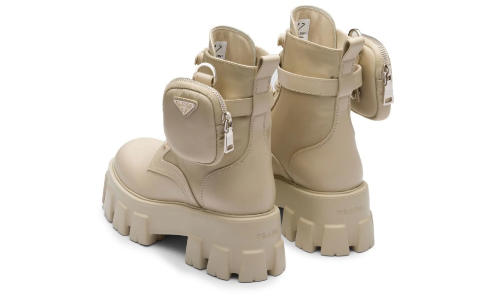 Prada Monolith pouch-detail leather boots "Beige"