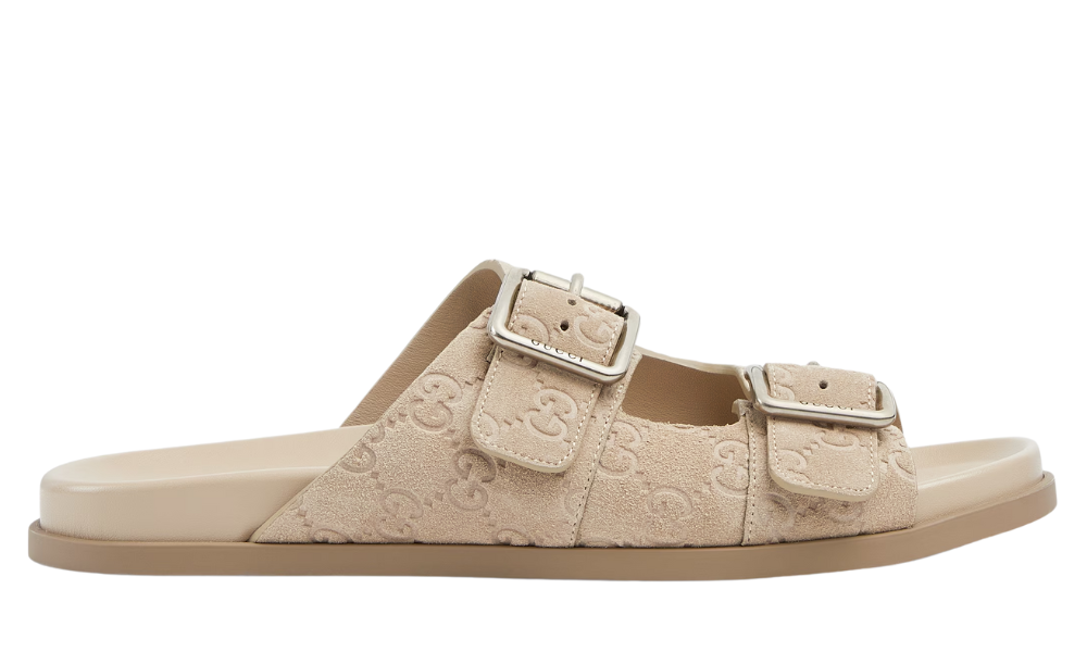 Gucci Men's slide sandal "Oatmeal GG suede"