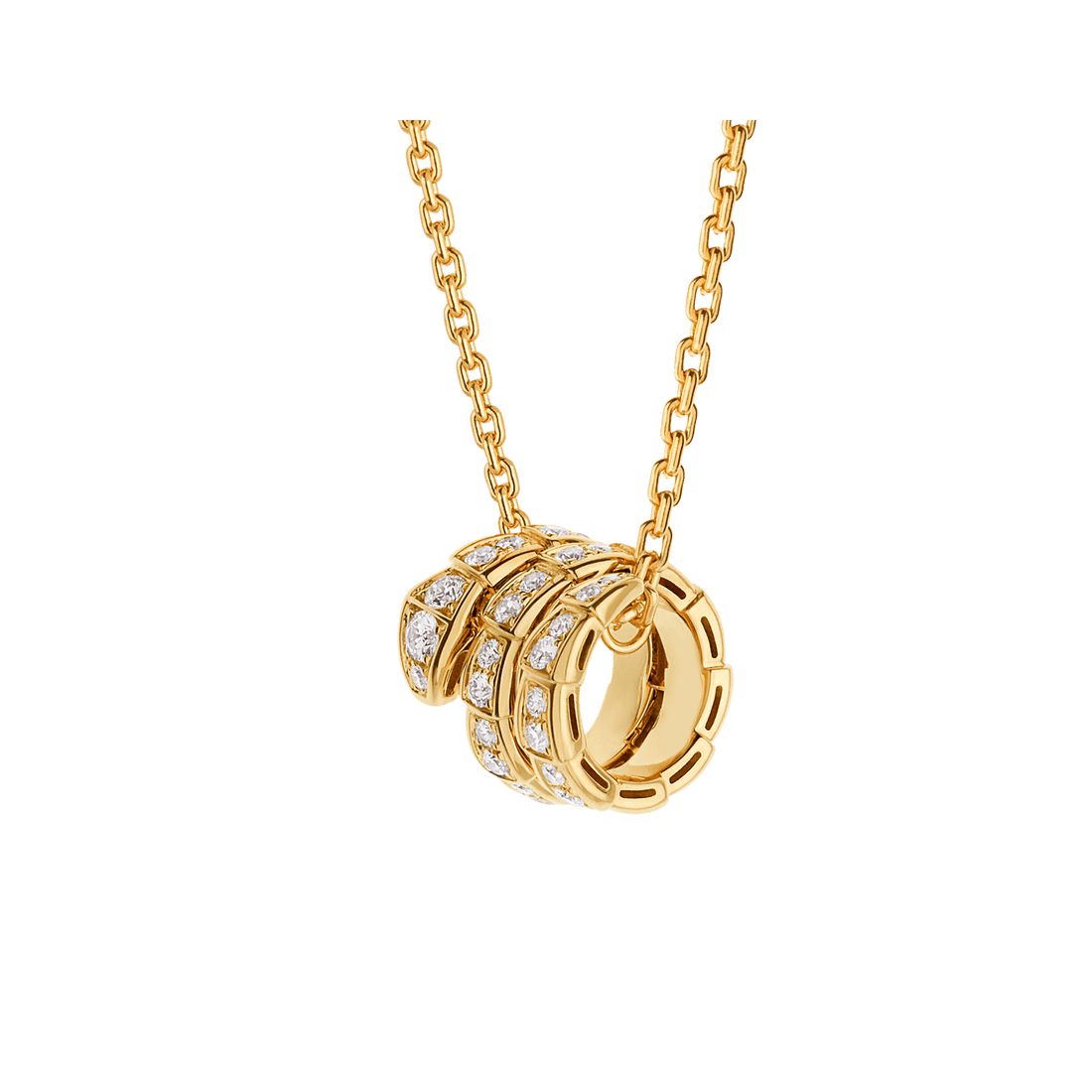 Bob snake elegant yellow gold pendant necklace set with full pavé diamonds