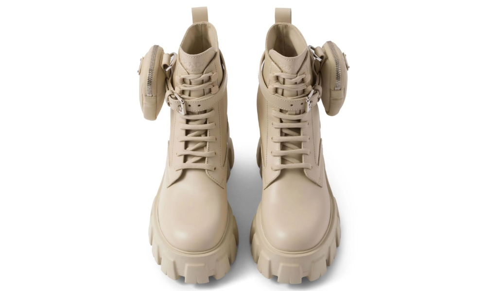 Prada Monolith pouch-detail leather boots "Beige"