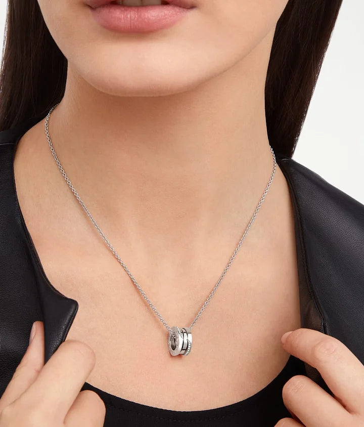Bob Rollers Adolph necklace with white gold pendant set with demi-pavé diamonds on the edges and white gold chain