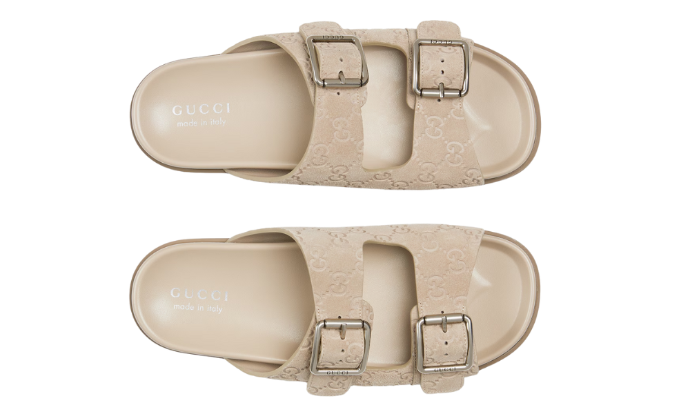 Gucci Men's slide sandal "Oatmeal GG suede"