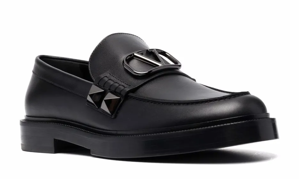 Valentino Garavani Stud Sign Leather Loafers "Black"