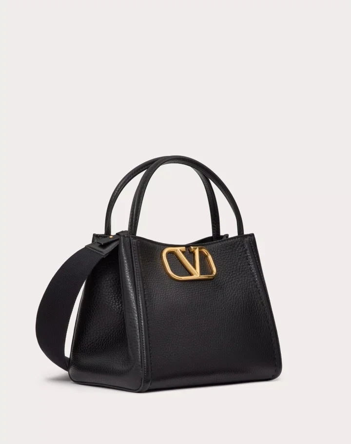 VALENTINO GARAVANI ALLTIME MEDIUM HANDBAG IN GRAINY CALFSKIN BLACK