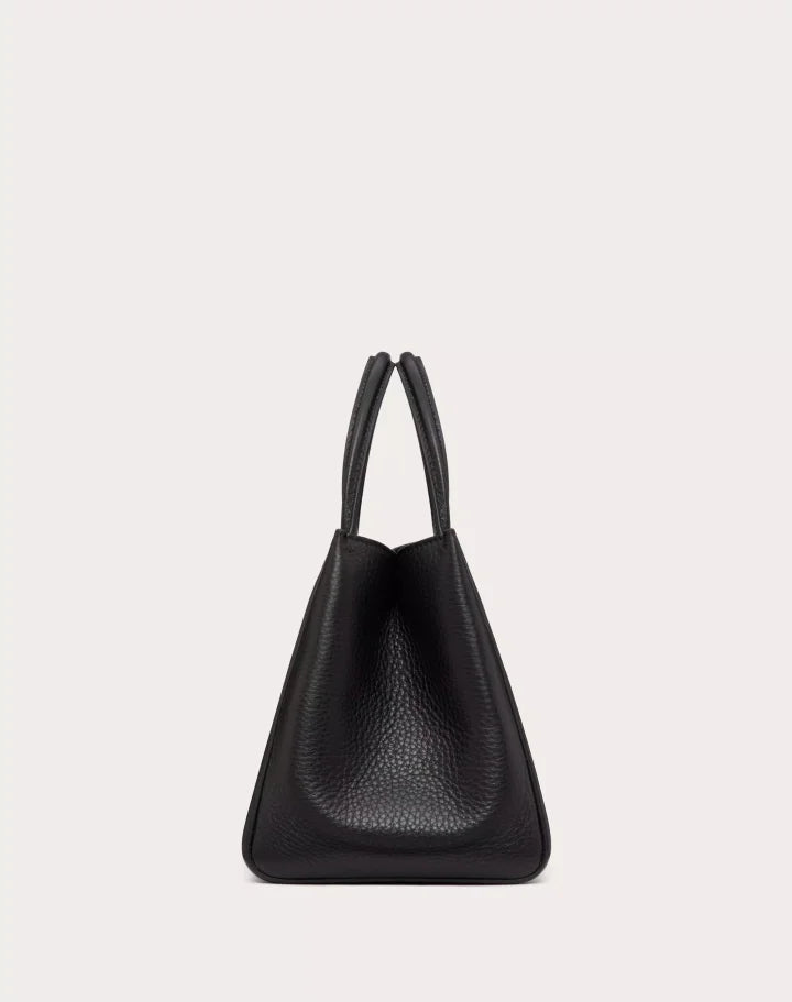 VALENTINO GARAVANI ALLTIME MEDIUM HANDBAG IN GRAINY CALFSKIN BLACK