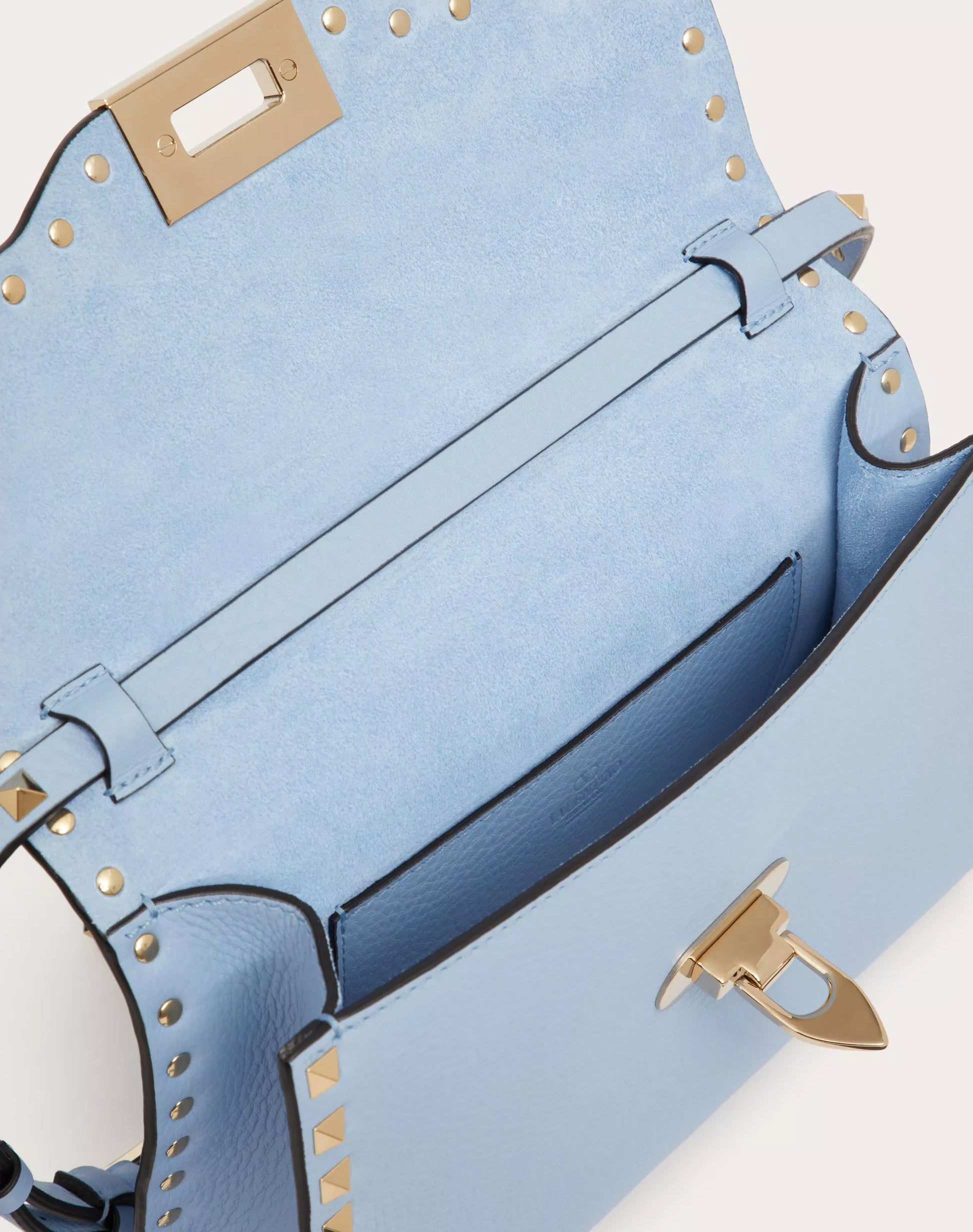 SMALL ROCKSTUD GRAINY CALFSKIN CROSSBODY BAG AZURE