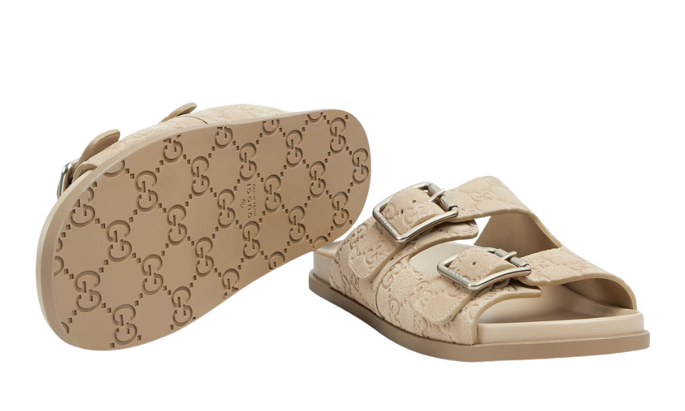 Gucci Men's slide sandal "Oatmeal GG suede"