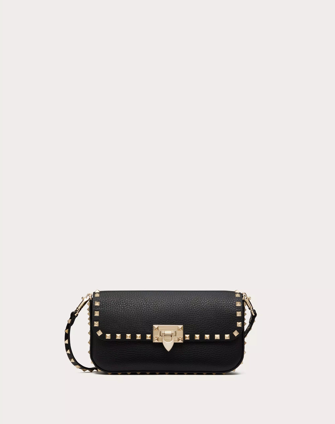 VALENTINO GARAVANI ROCKSTUD SHOULDER BAG IN GRAINY CALFSKIN BLACK
