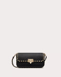VALENTINO GARAVANI ROCKSTUD SHOULDER BAG IN GRAINY CALFSKIN BLACK