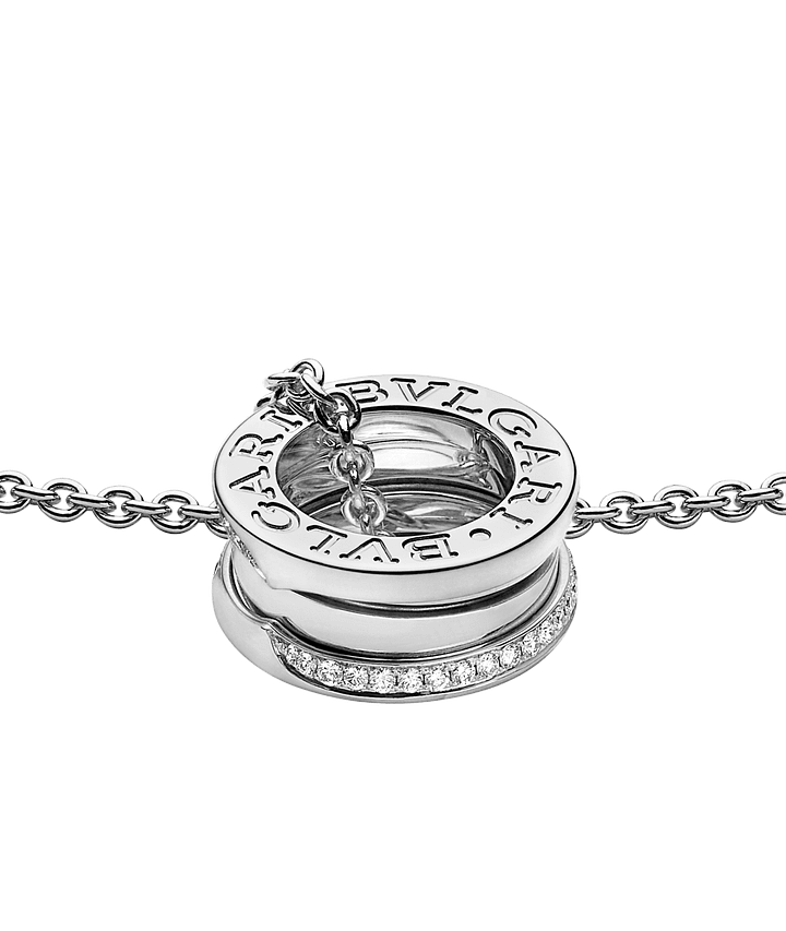 Bob Rollers Adolph necklace with white gold pendant set with demi-pavé diamonds on the edges and white gold chain