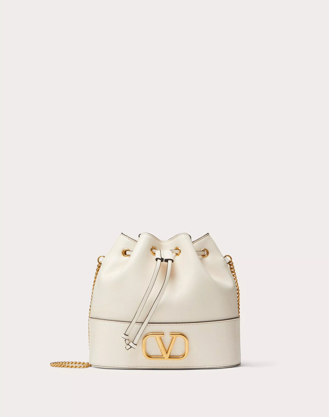 MINI BUCKET BAG IN NAPPA WITH VLOGO SIGNATURE CHAIN LIGHT IVORY