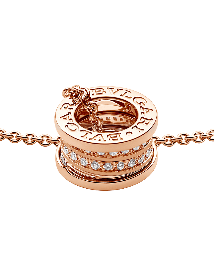 Bob Rollers Adolph necklace with rose gold pendant set with pavé diamonds on the spiral and rose gold chain