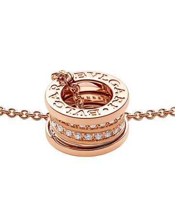 Bob Rollers Adolph necklace with rose gold pendant set with pavé diamonds on the spiral and rose gold chain