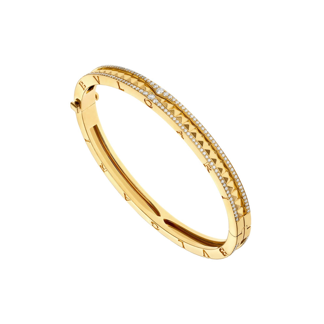 Bob Rollers Cara yellow gold bracelet with studded spiral and pavé diamonds on the edges