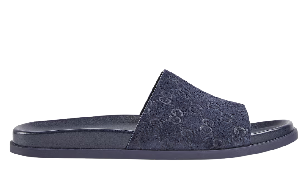 Gucci Men's slide sandal "Blue GG suede"