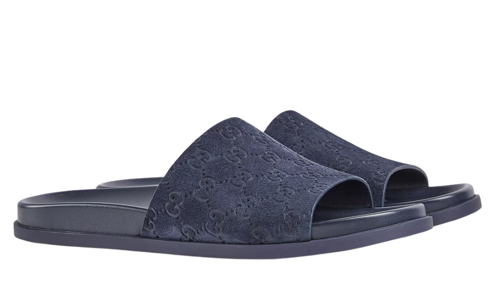 Gucci Men's slide sandal "Blue GG suede"