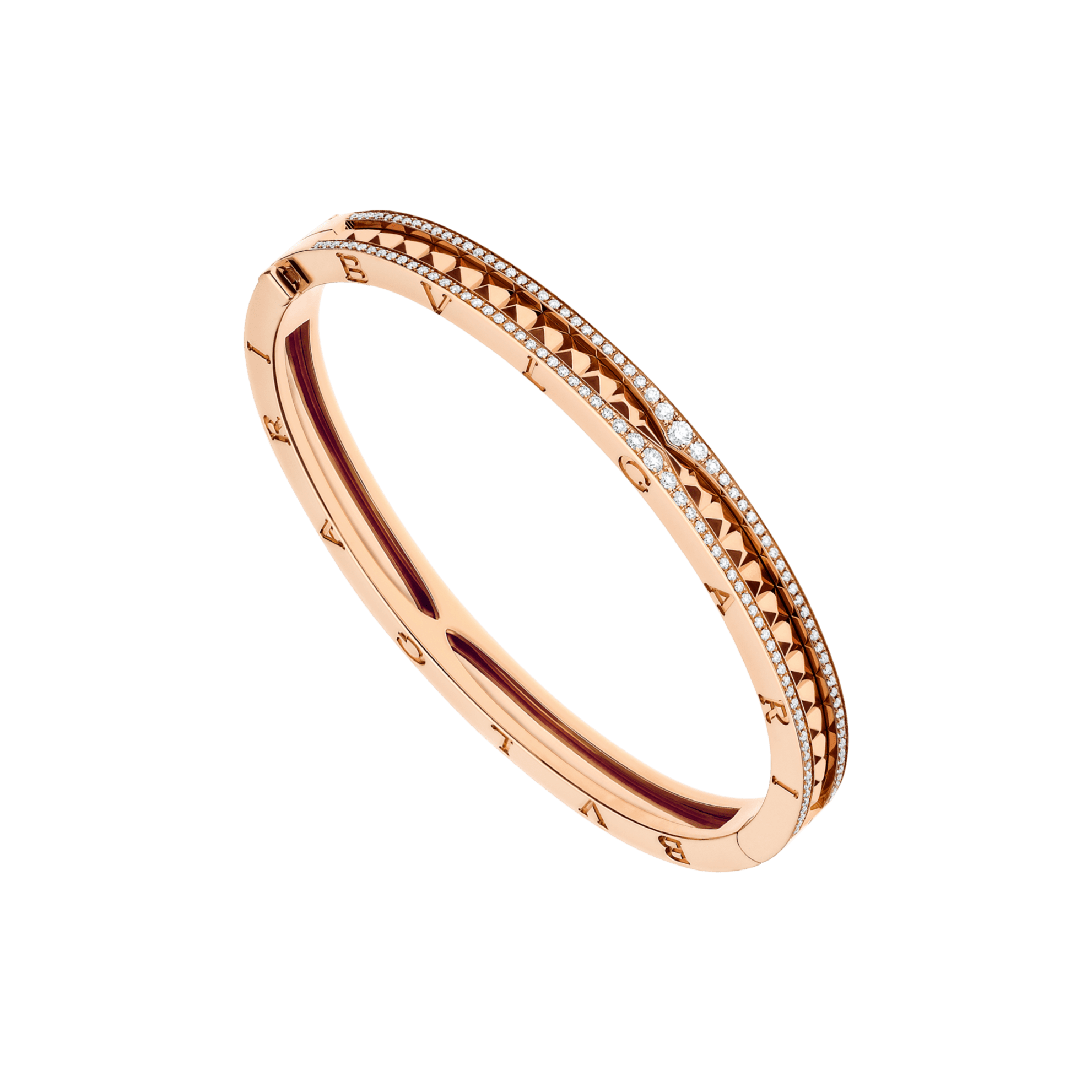Bob Rollers Cara bracelet in rose gold with studded spiral and pavé diamonds on the edges