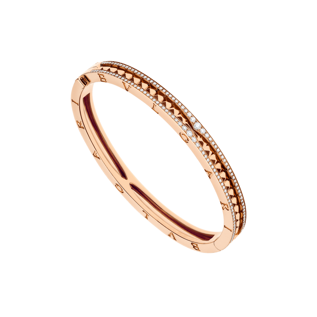 Bob Rollers Cara bracelet in rose gold with studded spiral and pavé diamonds on the edges