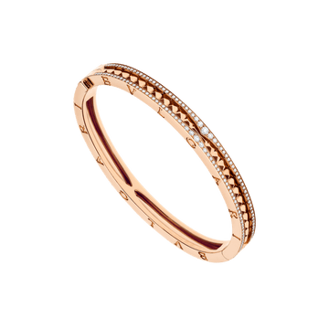 Bob Rollers Cara bracelet in rose gold with studded spiral and pavé diamonds on the edges