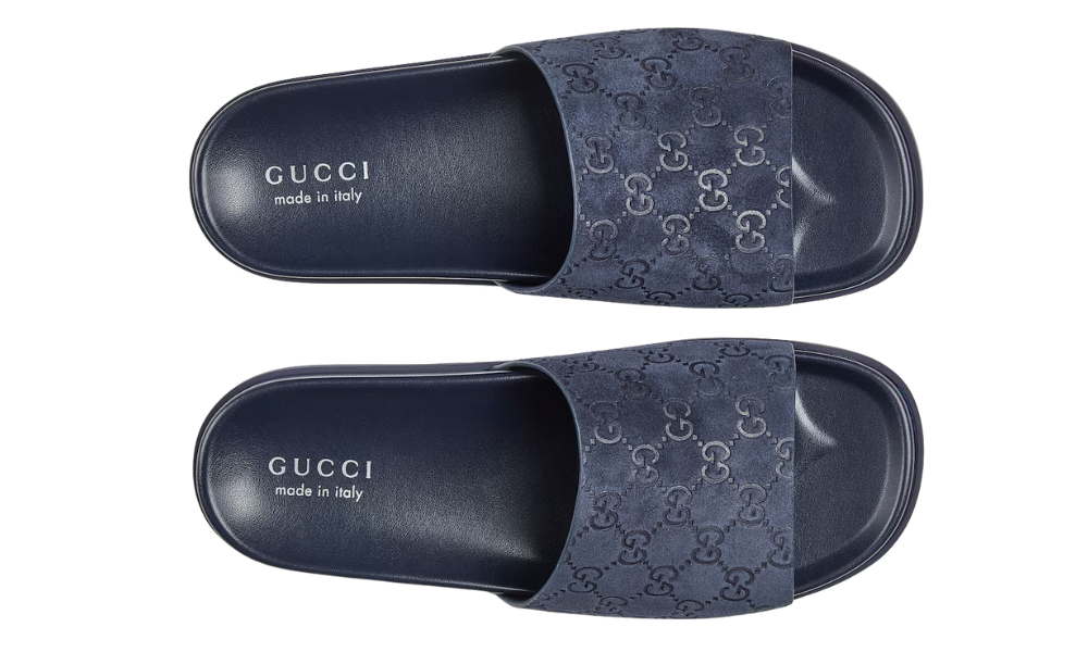 Gucci Men's slide sandal "Blue GG suede"