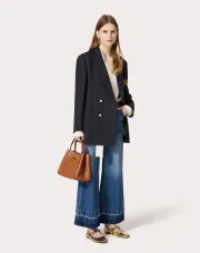 VALENTINO GARAVANI ALLTIME MEDIUM HANDBAG IN GRAINY CALFSKIN ALMOND