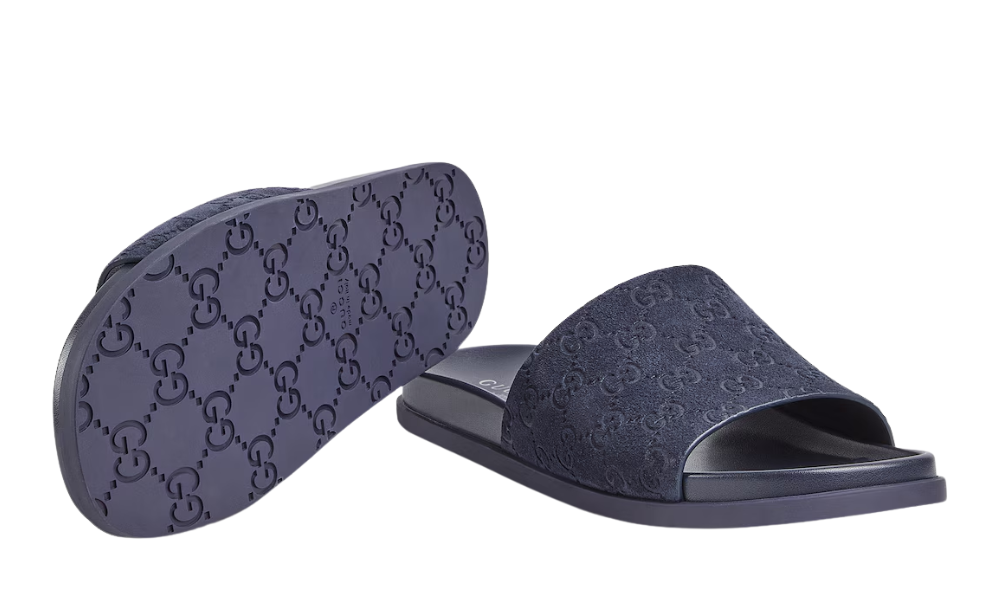 Gucci Men's slide sandal "Blue GG suede"