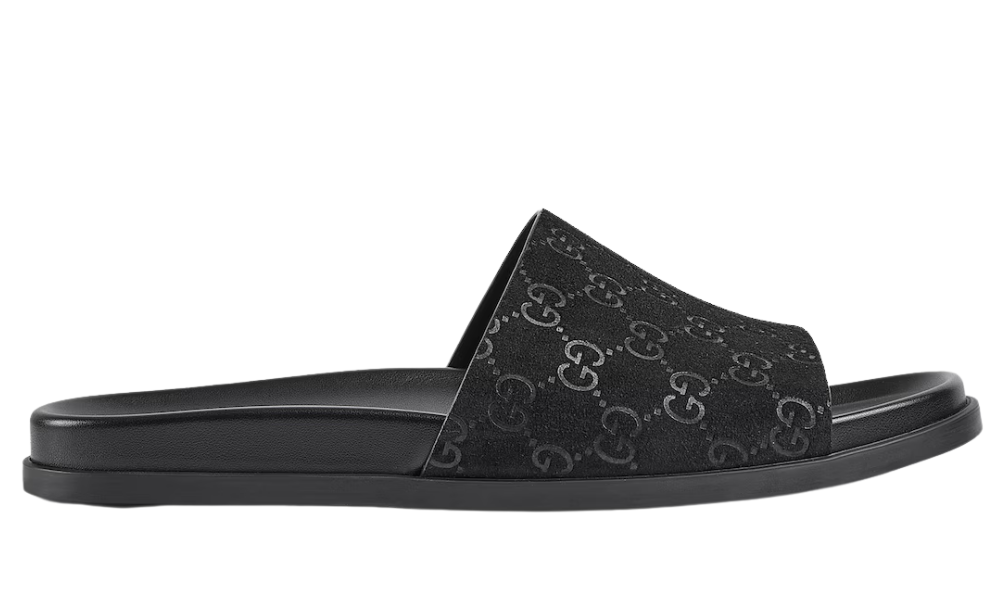 Gucci Men's slide sandal "Black GG suede"