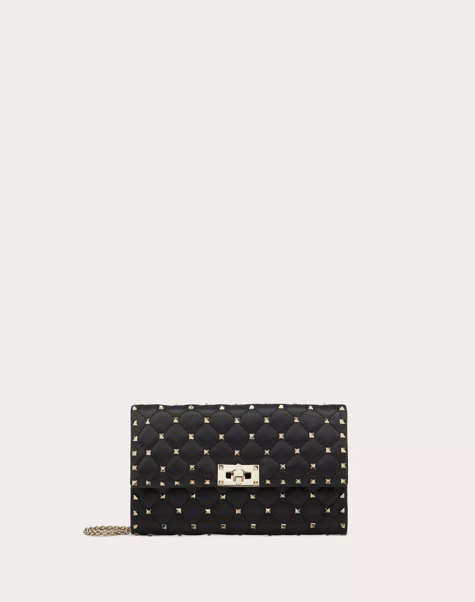 ROCKSTUD SPIKE NAPPA LEATHER CROSSBODY CLUTCH BAG BLACK