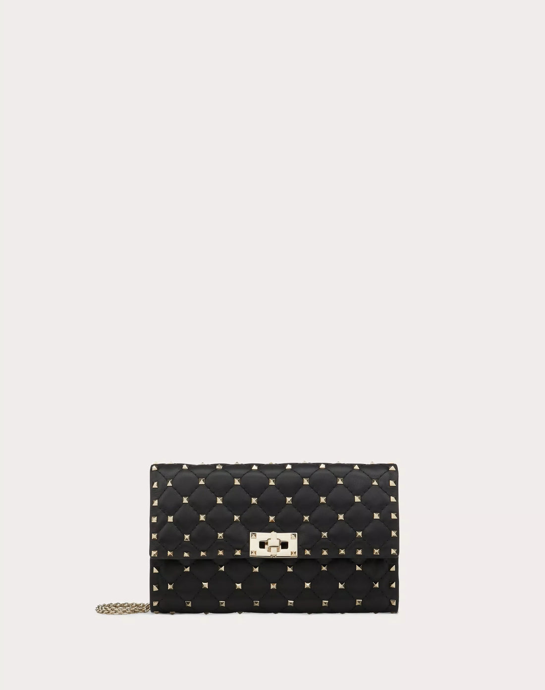 ROCKSTUD SPIKE NAPPA LEATHER CROSSBODY CLUTCH BAG BLACK